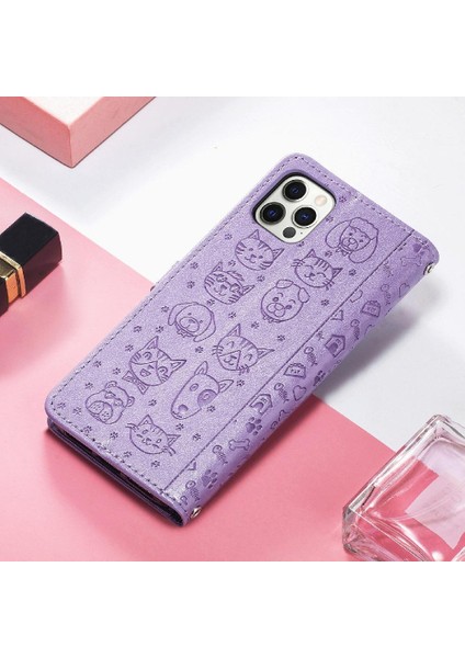 Iphone 12 Için Kılıf Promax Kısa Kayış Karikatür Hayvanlar Kapak Çevirin Deri (Yurt Dışından)