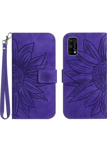 Realme 7 Pro Kabartmalı Ayçiçeği Kısa Kayış Flip Cüzdan Telefon Pu (Yurt Dışından)