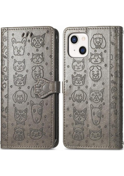 Iphone 13 Için Kılıf Kısa Kayış Darbeye Deri Kılıf Karikatür Hayvanlar (Yurt Dışından)