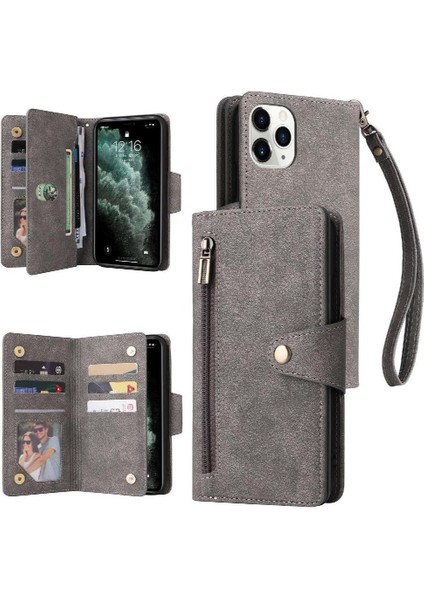 Iphone 11 Için Kılıf Pro Max Fermuar Cüzdan Kapak Kart Tutucu ile El Kayışı (Yurt Dışından)