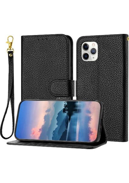 Telefon Kılıfı Için iphone 11 Pro Cüzdan Litch Desen Flip Folio Kart Yuvaları Pu (Yurt Dışından)