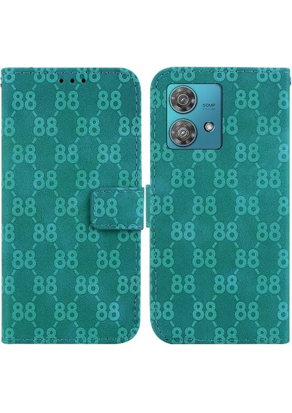 Motorola Kenar 40 Neo Pu Deri Kickstand Çift 8 Kabartmalı Telefon Kılıfı (Yurt Dışından)