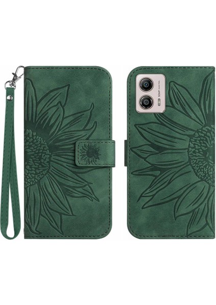 Motorola Moto G53 Flip Cüzdan Telefon Kılıfı Için Kılıf Kabartmalı Ayçiçeği Kısa (Yurt Dışından)