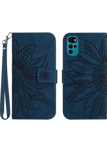 Motorola Moto G22 Kısa Kayış Flip Cüzdan Telefon Kılıfı Kabartmalı Pu (Yurt Dışından)