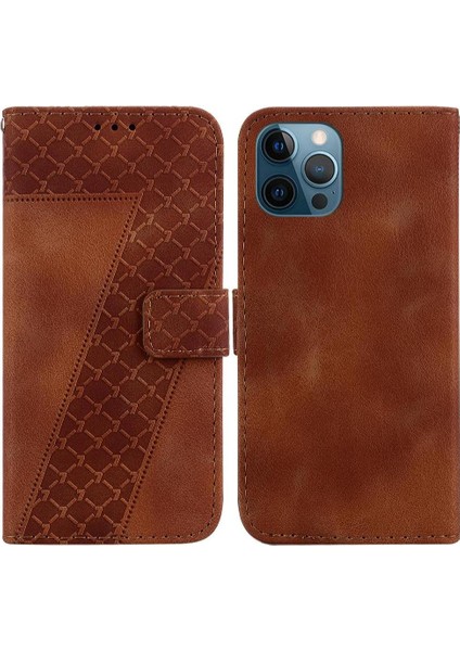 Iphone 12 Için Telefon Kılıfı Pro Max Kart Yuvası Fonksiyonu Kabartmalı Desen Flip (Yurt Dışından)