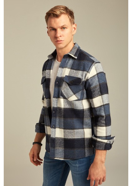 Erkek Slim Fit Uzun Kollu Çift Cepli Ekoseli Oduncu Gömlek fırsatları