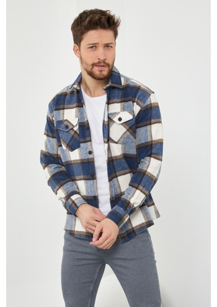 Erkek Slim Fit Uzun Kollu Çift Cepli Ekoseli Oduncu Gömlek