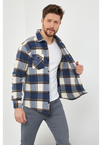 Erkek Slim Fit Uzun Kollu Çift Cepli Ekoseli Oduncu Gömlek fırsatları