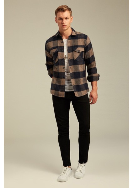 Erkek Slim Fit Uzun Kollu Çift Cepli Ekoseli Oduncu Gömlek fiyatları