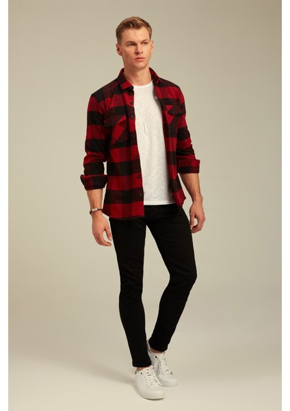 Erkek Slim Fit Uzun Kollu Çift Cepli Ekoseli Oduncu Gömlek fiyatları