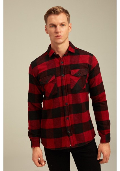 Erkek Slim Fit Uzun Kollu Çift Cepli Ekoseli Oduncu Gömlek modelleri