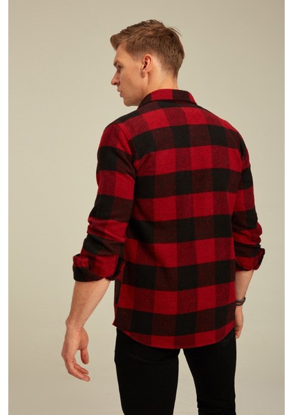 Erkek Slim Fit Uzun Kollu Çift Cepli Ekoseli Oduncu Gömlek fırsatları