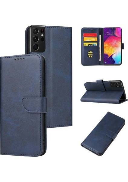 Samsung Galaxy S21 Ultra Tam Koruma Deri Folio Flip Case (Yurt Dışından)