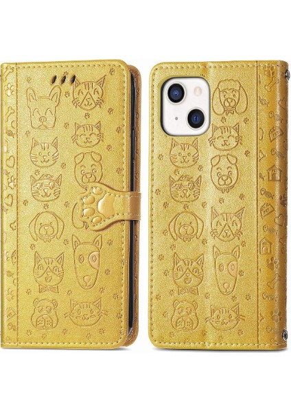 Iphone 13 Için Kılıf Kısa Kayış Darbeye Deri Kılıf Karikatür Hayvanlar (Yurt Dışından)