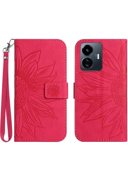 Vivo Y77 5G/Y77E 5g Için Kart Yuvaları Tutucu ile Kabartmalı Ayçiçeği Pu (Yurt Dışından)