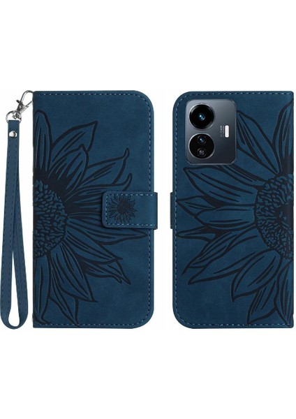 Vivo Y77 5G/Y77E 5g Için Kart Yuvaları Tutucu ile Kabartmalı Ayçiçeği Pu (Yurt Dışından)