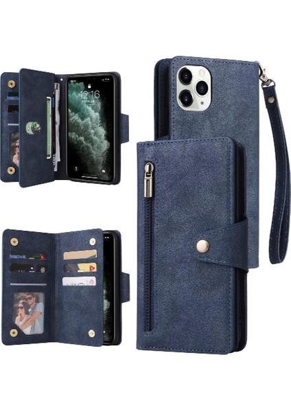 El Kayışı Kart Tutucu Fermuar ile iphone 12 Pro Manyetik Deri Kılıf (Yurt Dışından)