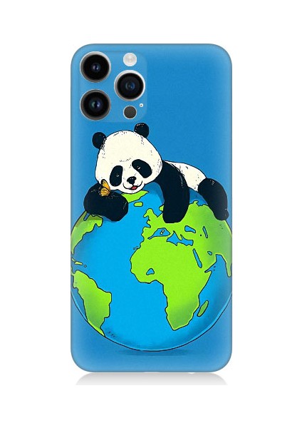 Apple iPhone 13 Pro Uyumlu Yorgun Panda ve Dünya Desenli Silikon Kılıf