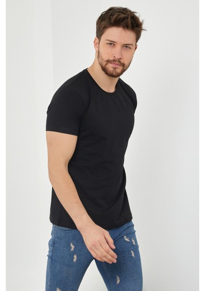 Erkek Düz Slim Fit Likralı T-Shirt