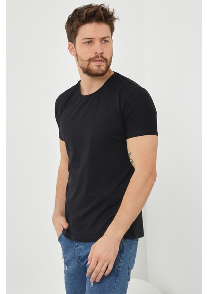 Erkek Düz Slim Fit Likralı T-Shirt