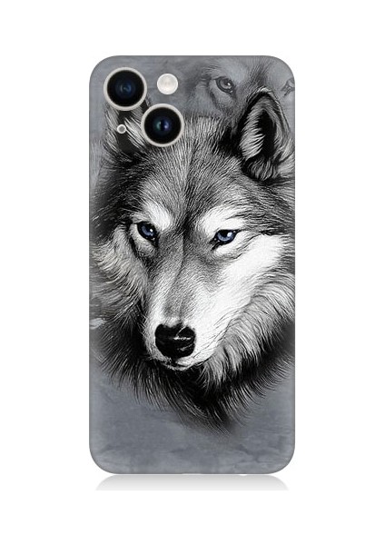 Apple iPhone 13 Mini Uyumlu Mavi Gözlü Kurt Desenli Silikon Kılıf