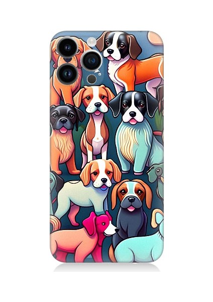 Apple iPhone 14 Pro Uyumlu Sevimli Pastel Köpekler Desenli Silikon Kılıf