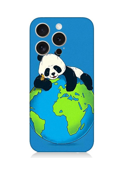 Apple iPhone 15 Pro Uyumlu Yorgun Panda ve Dünya Desenli Silikon Kılıf