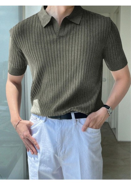 Erkek Fitilli Polo Yaka Triko T-Shirt