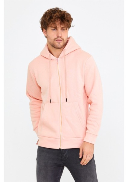 Pembe Erkek Fermuarlı Kapüşonlu Sweat