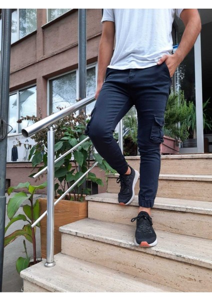 Erkek Slim Fit Kargo Cep Likralı Pantolon