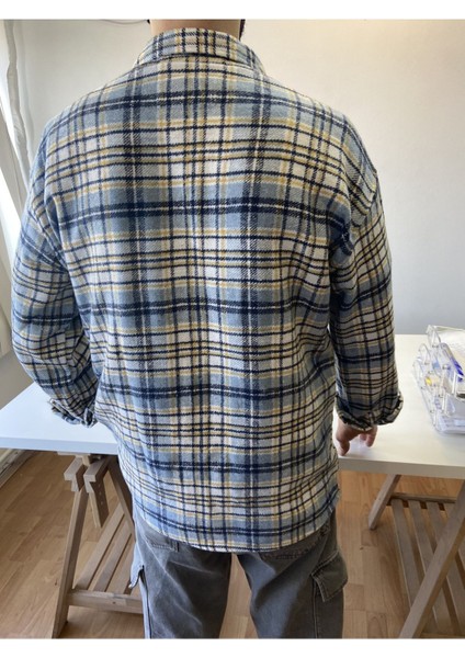 Erkek Füme-Indigo Çift Cep Kapaklı Slim Fit Oduncu Gömlek modelleri