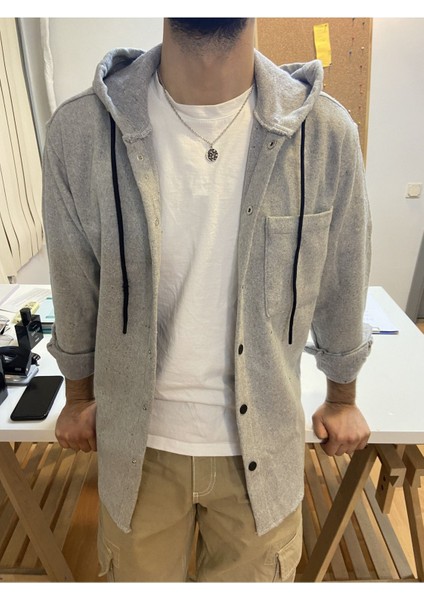 Erkek Tek Cep Kapaklı Slim Fit Kapüşonlu Oduncu Gömlek