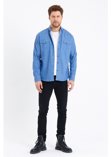 Erkek Çift Cepli Çıt Çıt Düğmeli Slim Fit Kot Gömlek fiyatları