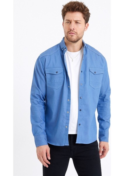 Erkek Çift Cepli Çıt Çıt Düğmeli Slim Fit Kot Gömlek modelleri