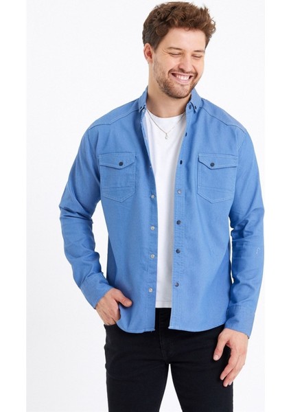 Erkek Çift Cepli Çıt Çıt Düğmeli Slim Fit Kot Gömlek fırsatları