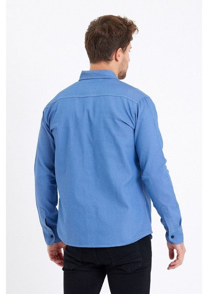 Erkek Çift Cepli Çıt Çıt Düğmeli Slim Fit Kot Gömlek indirimleri