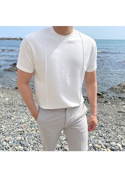 Erkek Şeritli Triko T-Shirt