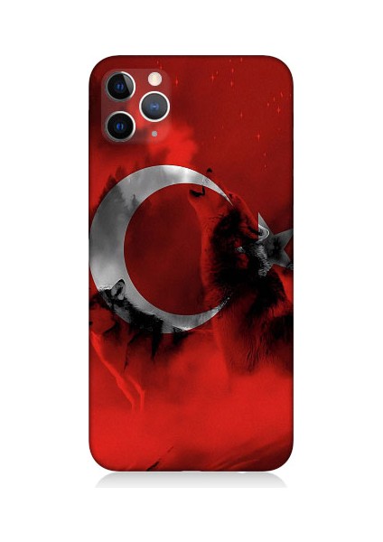 Apple iPhone 11 Pro Uyumlu Türk Bayrağı ve Kurt Desenli Silikon Kılıf