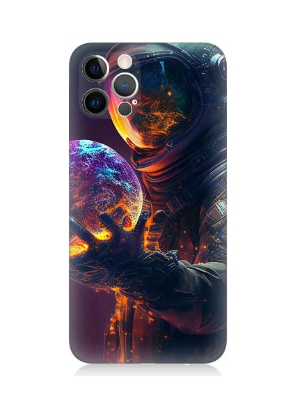 Apple iPhone 12 Pro Uyumlu Astranot ve Gezegen Desenli Silikon Kılıf
