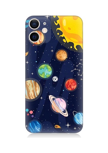 Apple iPhone 12 Mini Uyumlu Gezegenler ve Yıldız Haritası Desenli Silikon Kılıf
