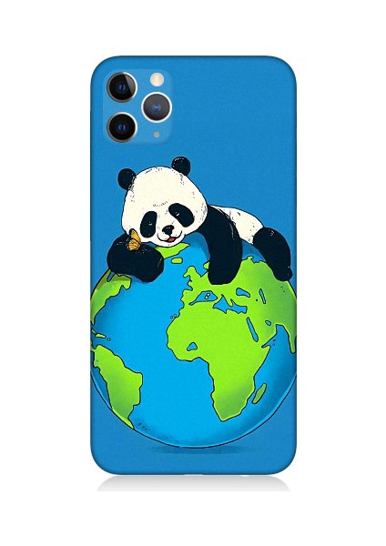 Apple iPhone 11 Pro Uyumlu Yorgun Panda ve Dünya Desenli Silikon Kılıf