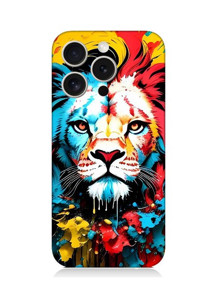 Apple iPhone 15 Pro Max Uyumlu Renli Boyalı Aslan Yüzü Desenli Silikon Kılıf