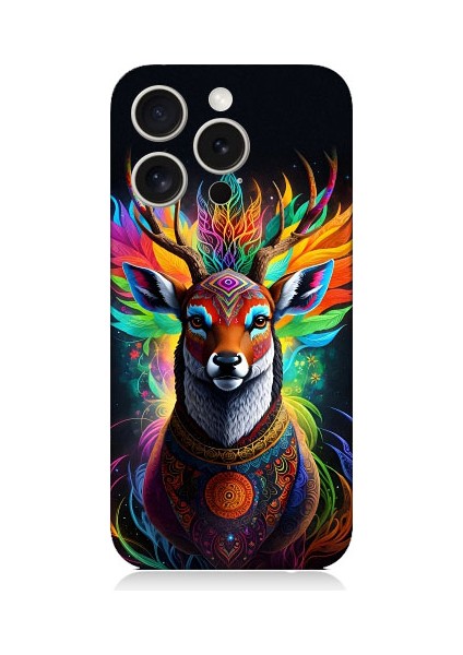 Apple iPhone 15 Pro Max Uyumlu Mistik Ala Geyik Desenli Silikon Kılıf