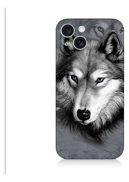 Apple iPhone 15 Plus Uyumlu Mavi Gözlü Kurt Desenli Silikon Kılıf