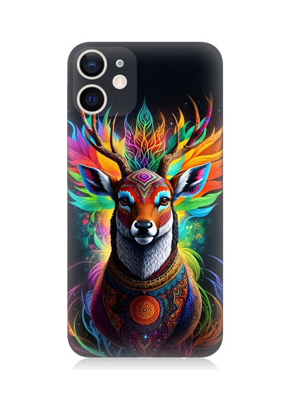 Apple iPhone 12 Mini Uyumlu Mistik Ala Geyik Desenli Silikon Kılıf