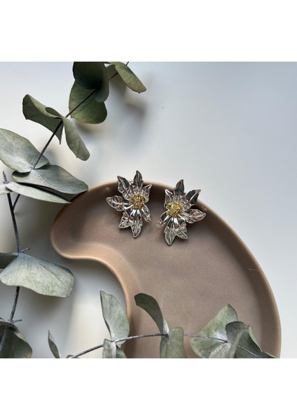 Silver&gold Papatya Küpe