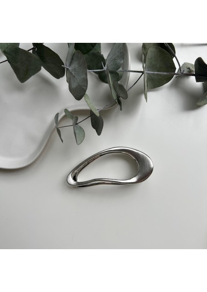 Silver Dalgalı Oval Toka