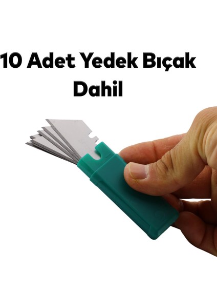 Halı Kesme Maket Bıçağı Falçata Çok Amaçlı Katlanabilir 10 Adet Yedek Bıçaklar Alçıpan Kesim