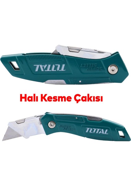 Halı Kesme Maket Bıçağı Falçata Çok Amaçlı Katlanabilir 10 Adet Yedek Bıçaklar Alçıpan Kesim