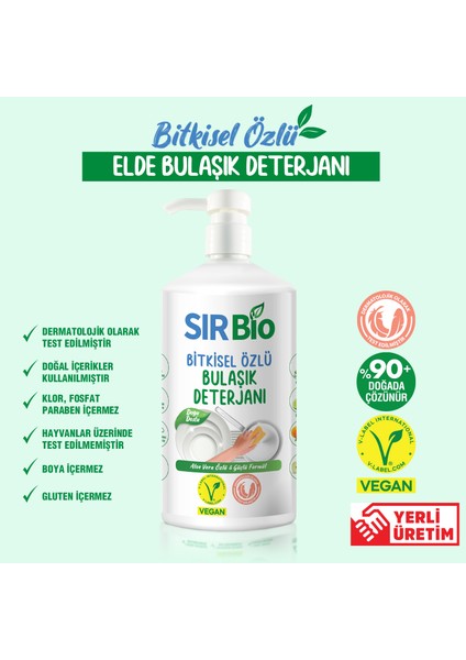 Sır Bio Bitkisel Özlü Elde Bulaşık Deterjanı 1000 ml Pompalı Şişe 12'li